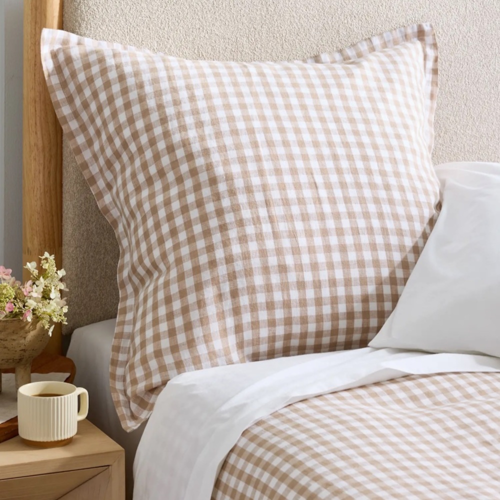 Quince Beige Gingham Euro Sham